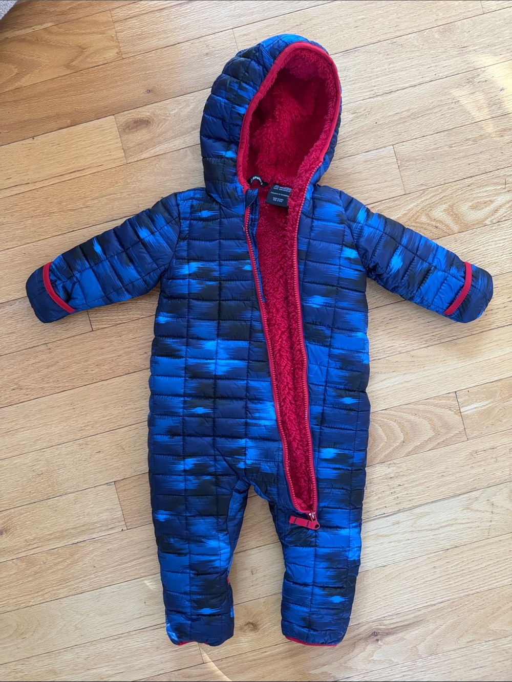 Snozu Blue Puffer Baby One-Piece with Red Lining